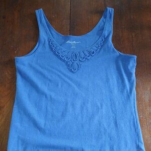 Eddie Bauer size L navy tank with lace embellishment at neck